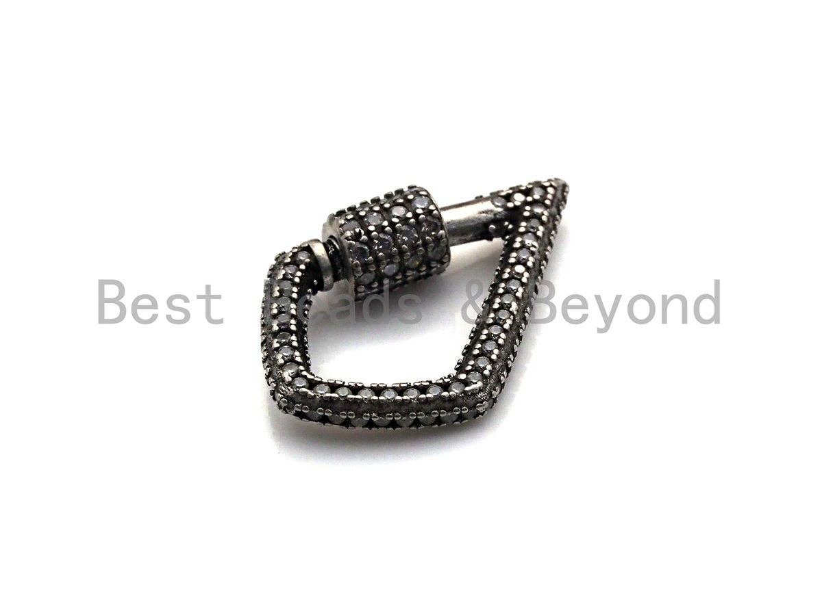 Fully Clear CZ Micro pave Drop Shape Clasp, CZ Pave Clasp, Antique Silver Color Carabiner Clasp, 17x25mm, sku#H178