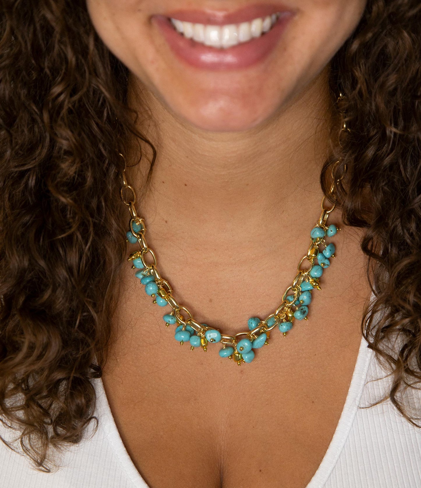 Blue Magnesite Stones Golden Chain Necklace
