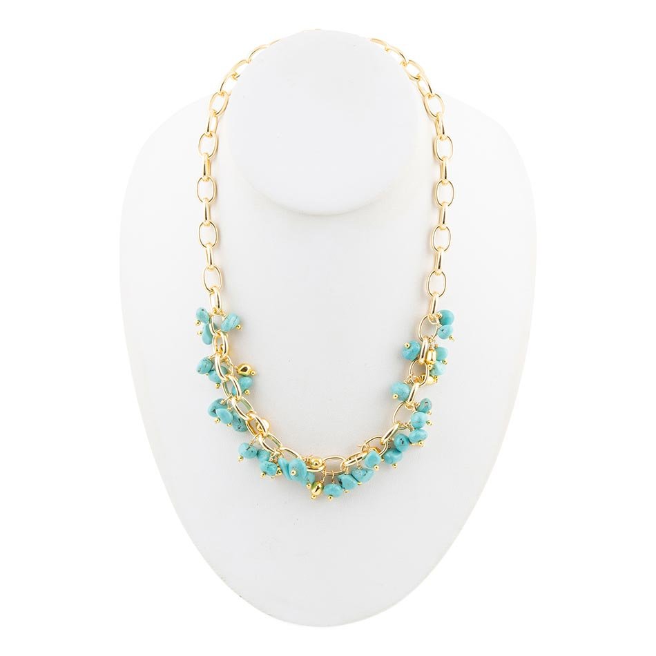 Blue Magnesite Stones Golden Chain Necklace