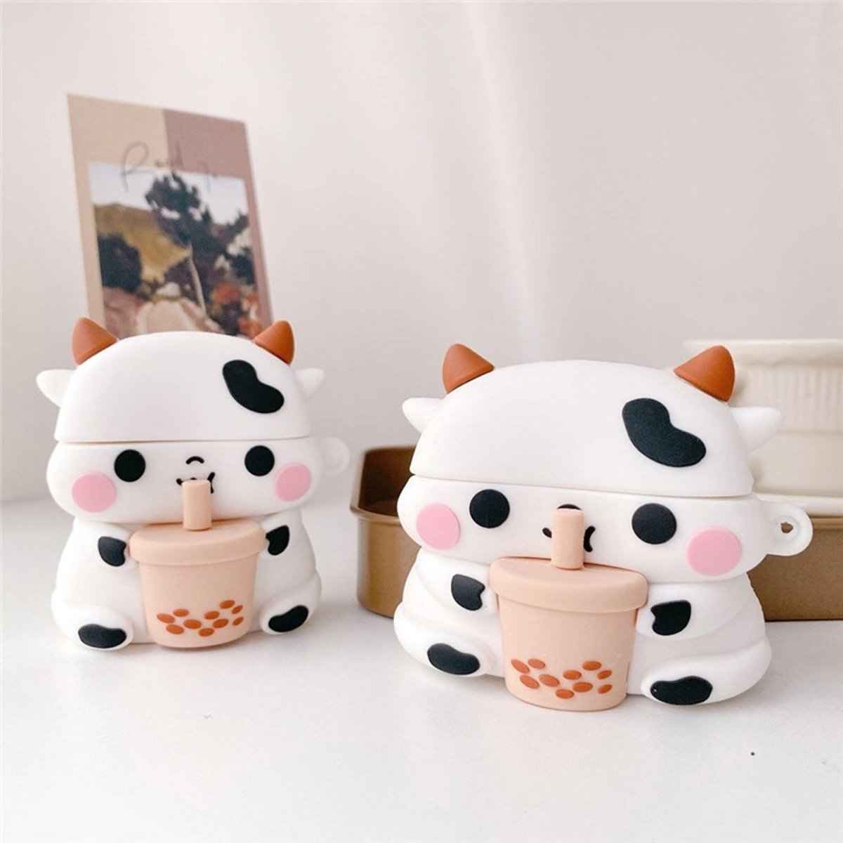 Boba Milk Cow AirPods Case – Cute Silicone Cover with Keyring