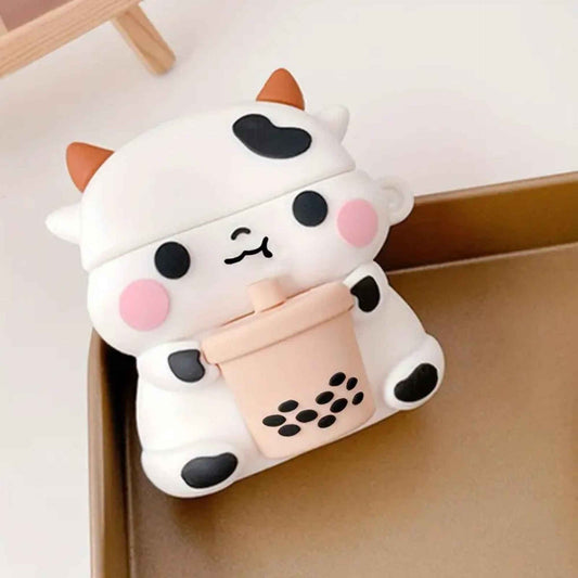 Boba Milk Cow AirPods Case – Cute Silicone Cover with Keyring