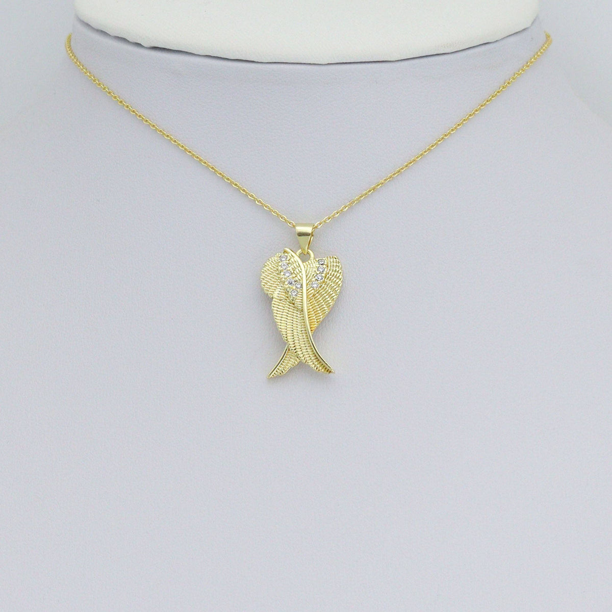 CZ Gold Angel Wings Charm Pendant, Sku#LK1176