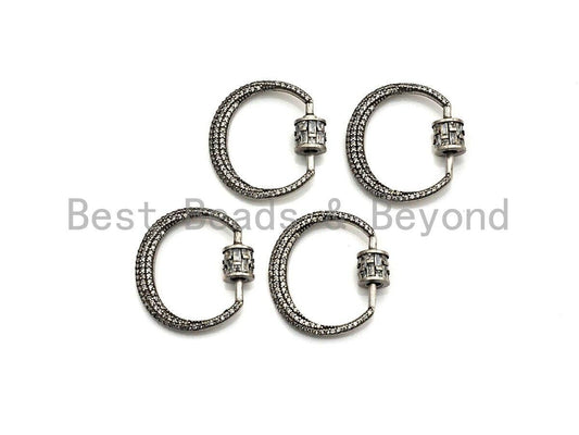 Fully Clear CZ Micro pave Crescent D Shape Clasp, CZ Pave D Clasp, Antique Silver Carabiner Clasp, 24x25mm, sku#H182