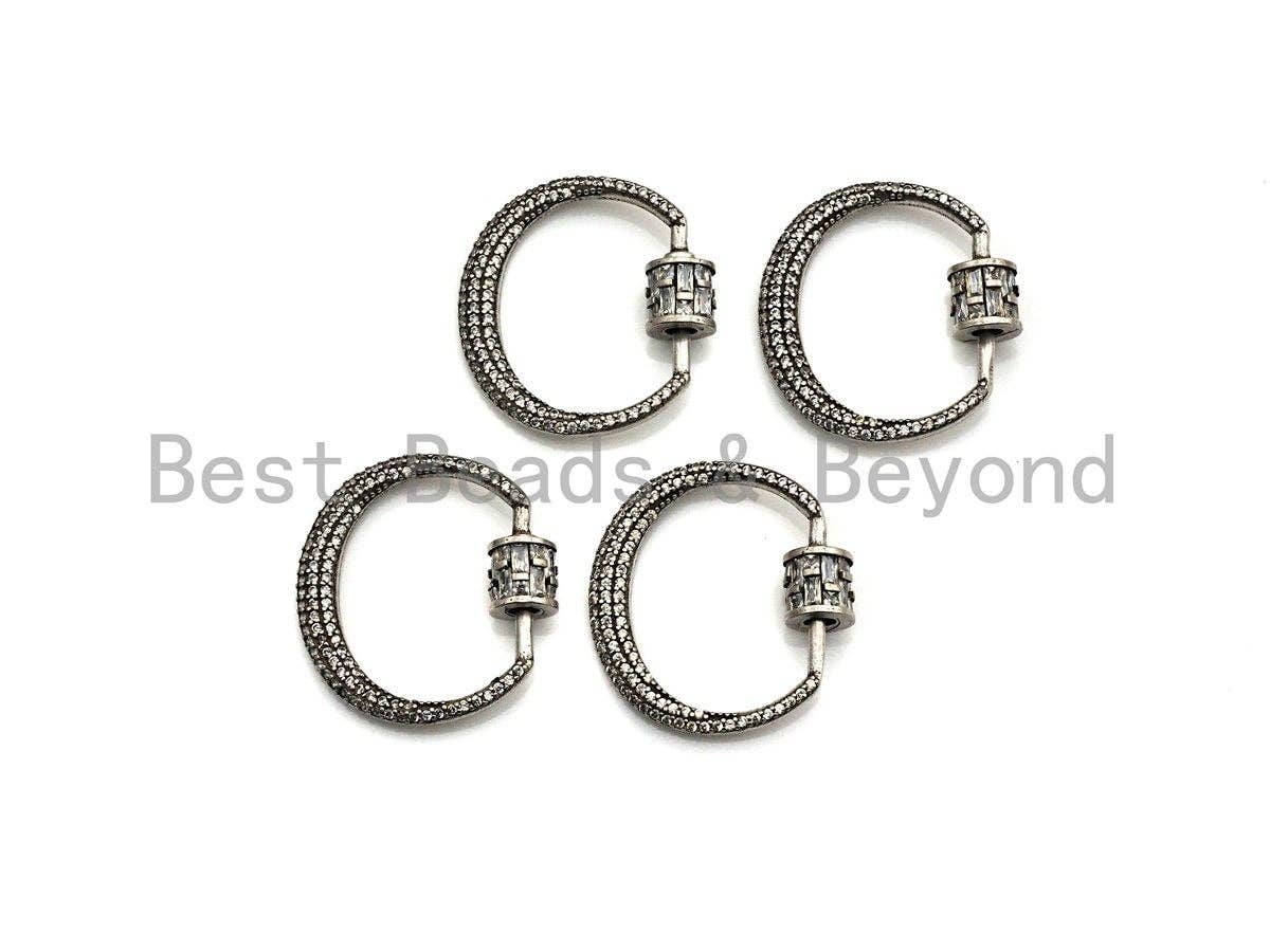 Fully Clear CZ Micro pave Crescent D Shape Clasp, CZ Pave D Clasp, Antique Silver Carabiner Clasp, 24x25mm, sku#H182