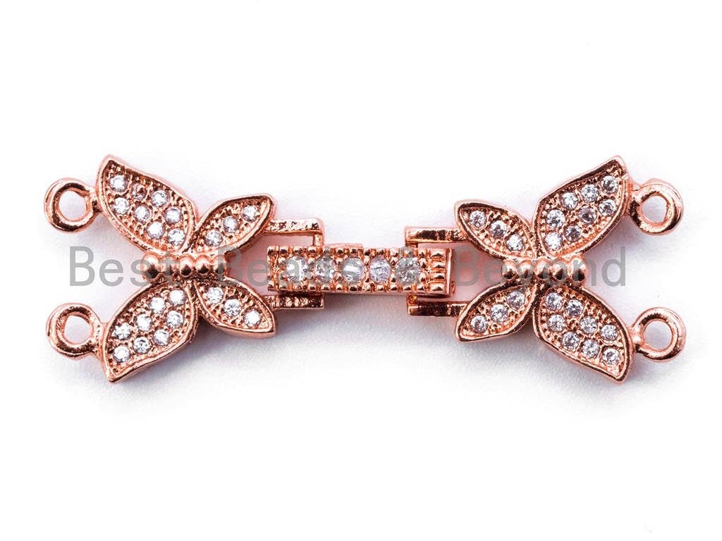 CZ Micro Pave Butterfly Fold-over 2 strands Clasp for necklace/bracelet, Pave Clasp, 35x12mm, sku#K36