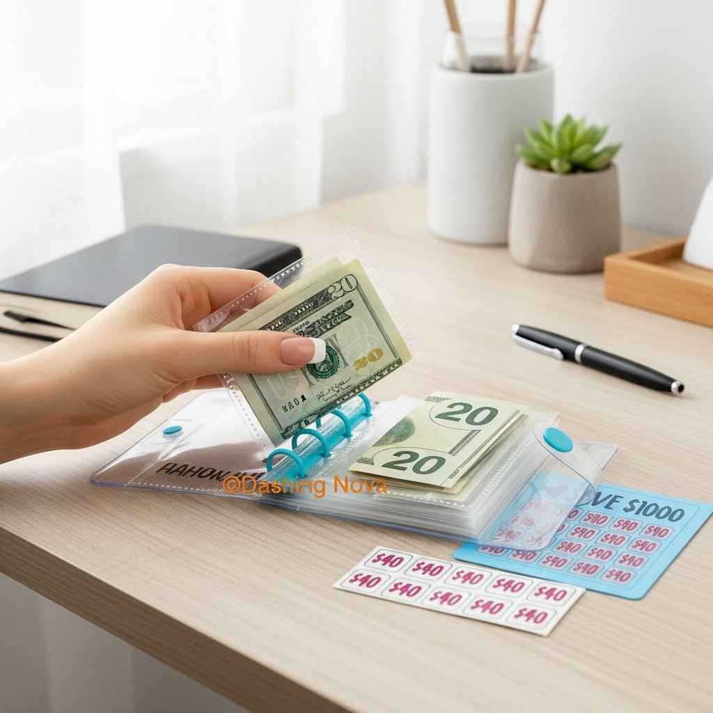 1000 Dollar Savings Challenge Book 3-Ring Binder Clear Cover PVC Money Organizer Budget Planner Cash Stuffing System