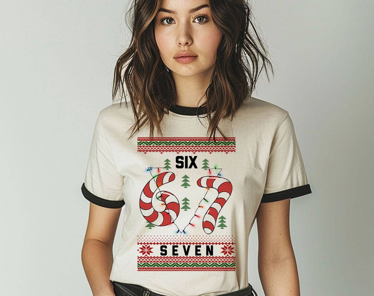 67 Ugly Christmas Sweater Meme Ringer T-Shirt, Retro Contrast Trim Tee