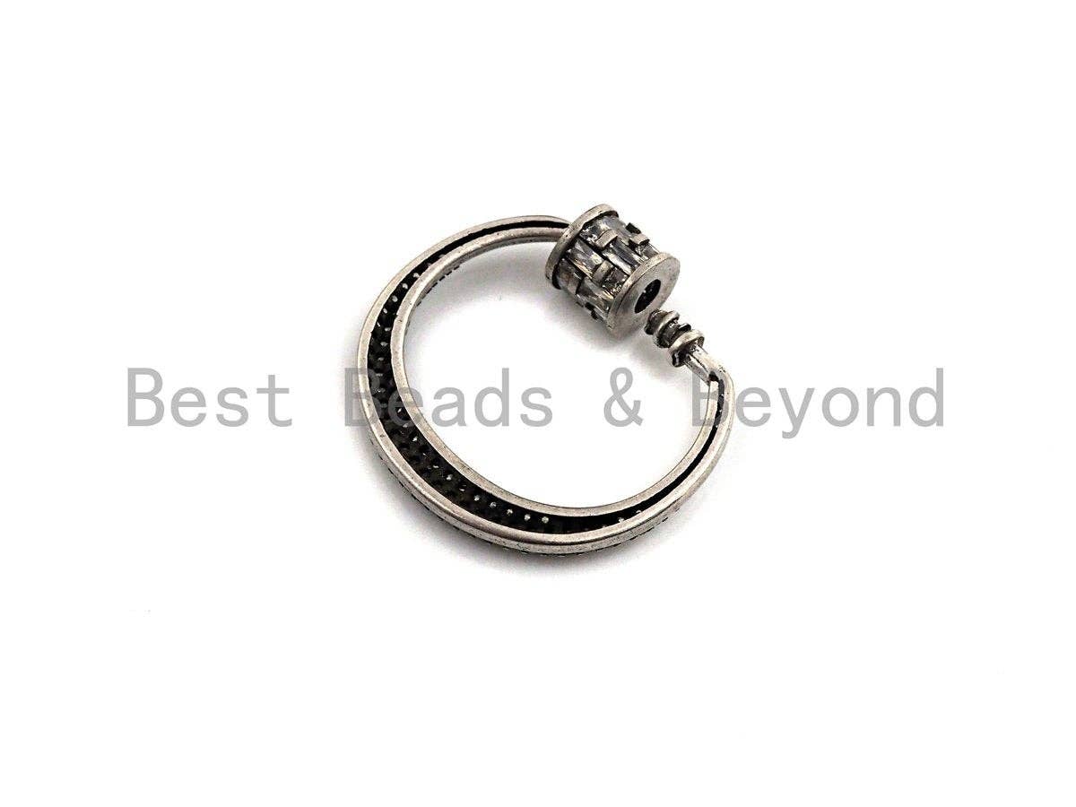 Fully Clear CZ Micro pave Crescent D Shape Clasp, CZ Pave D Clasp, Antique Silver Carabiner Clasp, 24x25mm, sku#H182