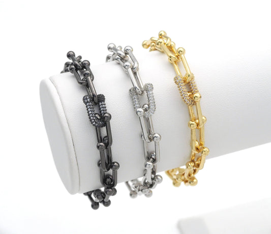 CZ U Ball Chain Bracelet Necklace, Sku#EF238