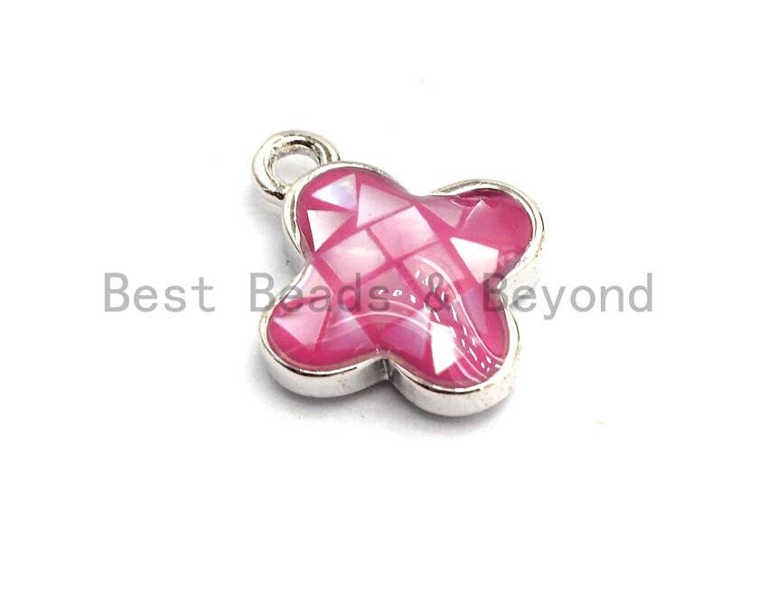 100% Natural Pink Color Shell Clover Flower Pendant Gold/Silver,  Fuchsia Abalone Shell, Natural Pink Shell Charm, 10x13mm,SKU#Z333
