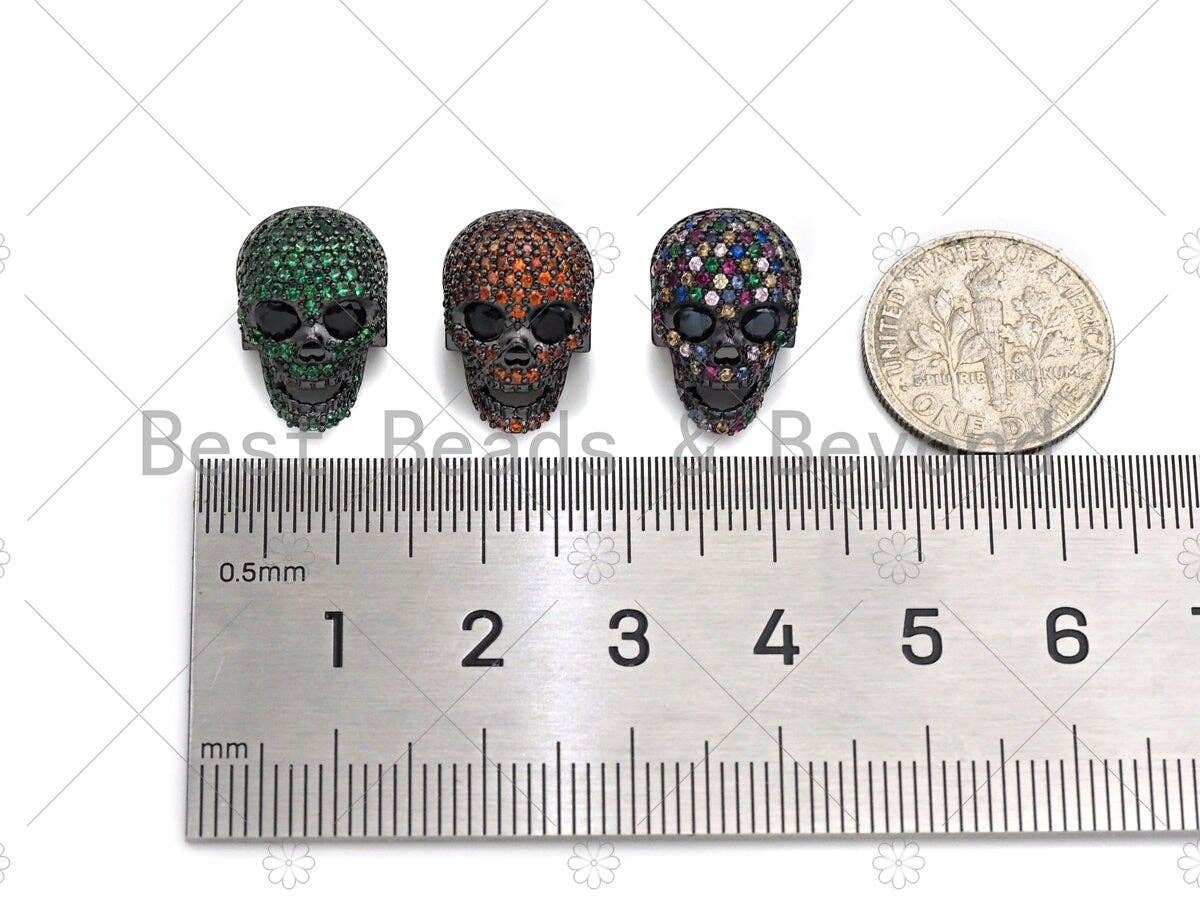 CZ Pave Paracord Sliding Skull Beads, Orange/Green/White Skull Beads, Paracord Beads, Paracord Survival Bracelet,, 11x15mm, sku#Y269