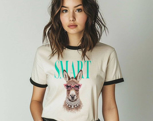 Smart Donkey Vogue Meme Ringer T-Shirt, Retro Contrast Trim Tee