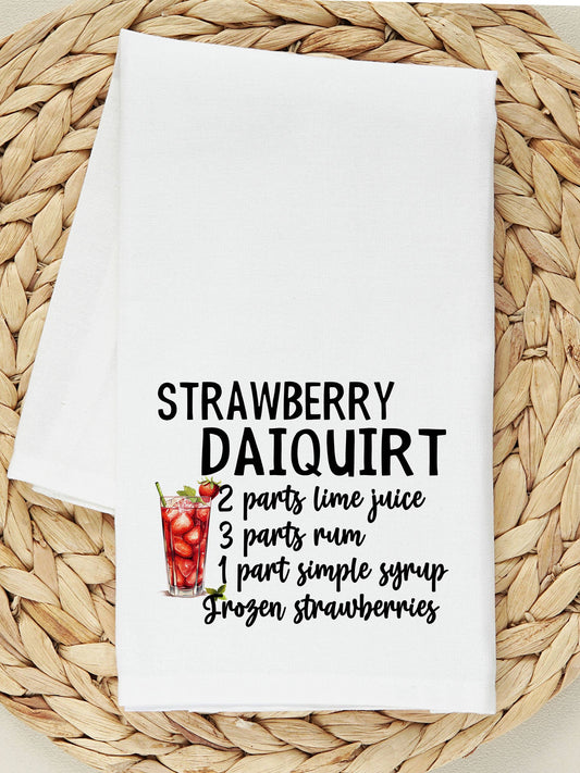 Strawberry Daiquiri Cocktail Recipe Tea Towel, Flour Sack Kitchen Dish Towel