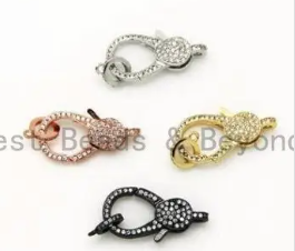 CZ Micro Pave Lobster Claw Clasp, 13x25mm, CZ Pave Clasp, Rose gold/Gold/Silver/Black, sku#H148
