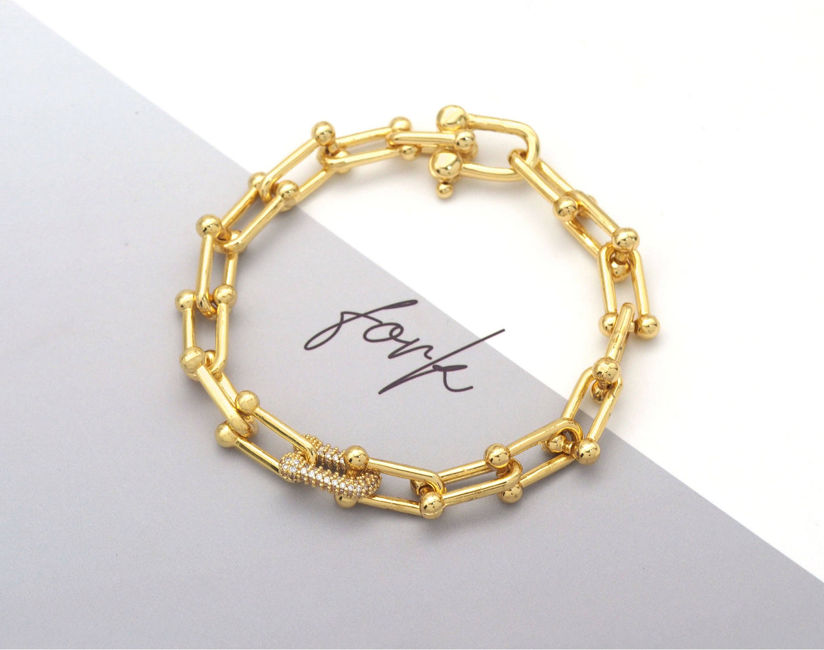 CZ U Ball Chain Bracelet Necklace, Sku#EF238