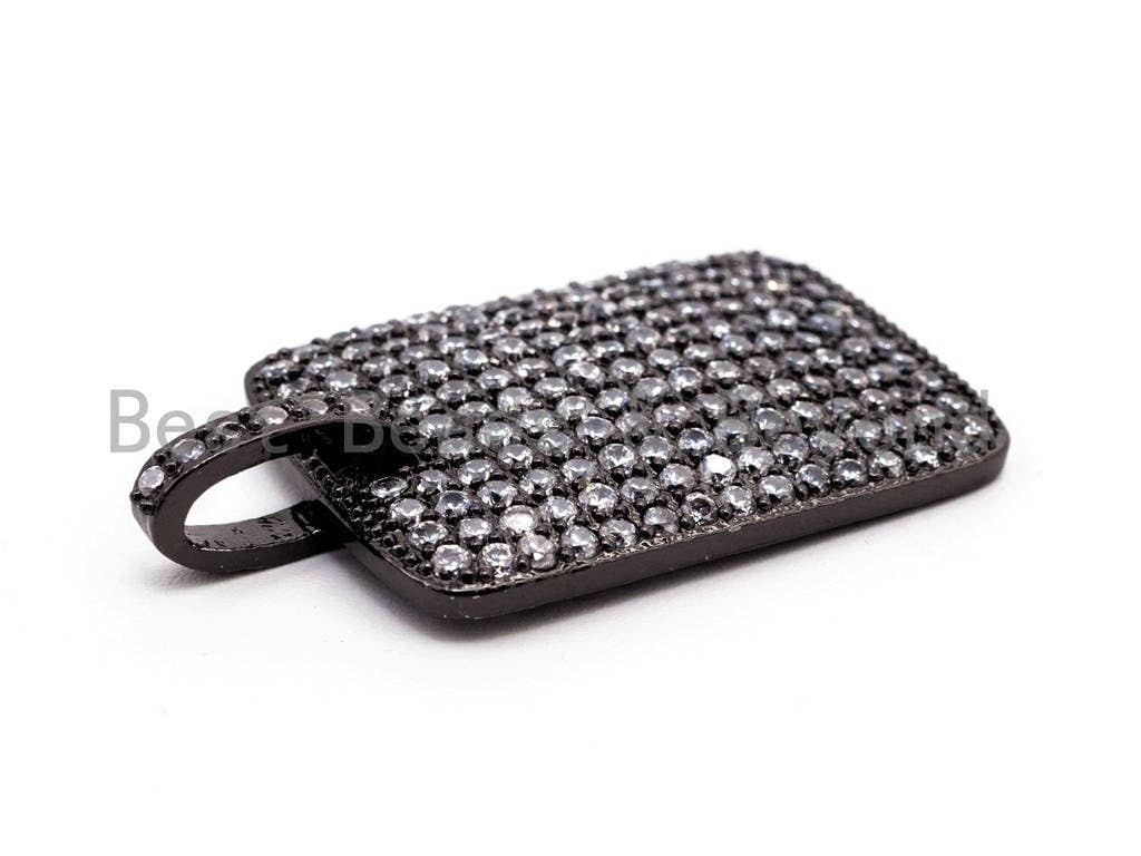 CZ Micro Pave Rectangle Pendant/Charm, Cubic Zirconia Pendant, Pave Dog Tag, 18x26mm, sku#F478