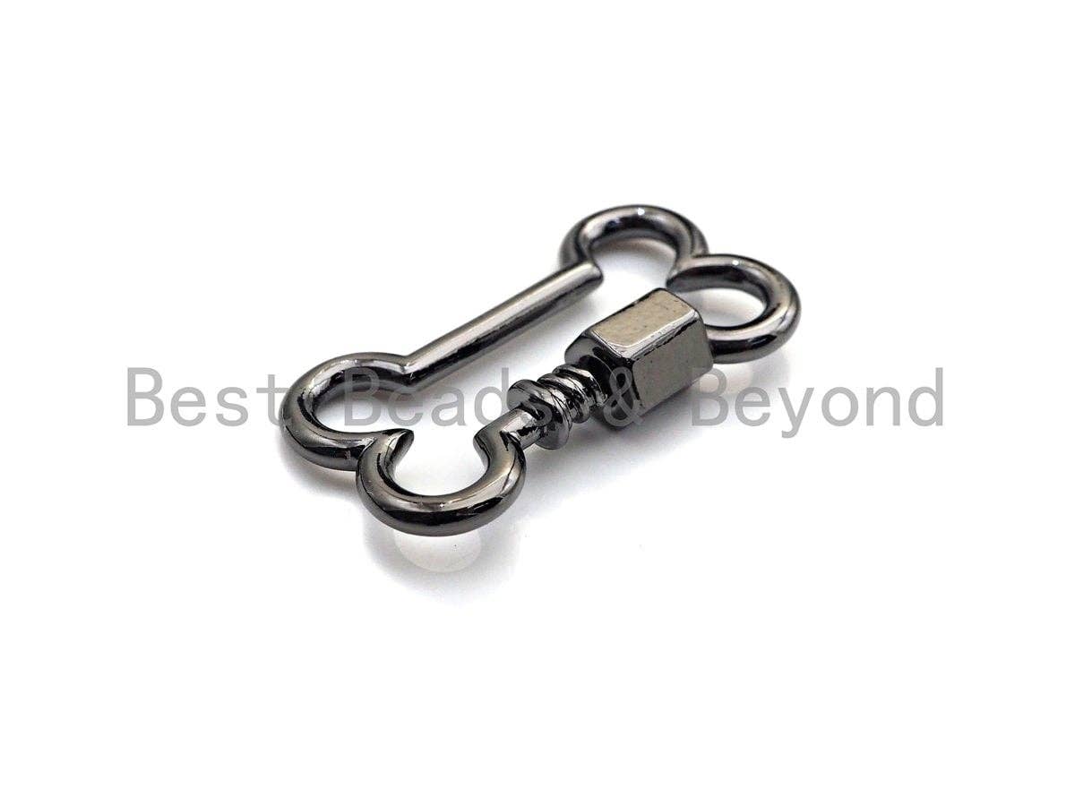 Dog Bone Shape Clasp, CZ Pave ScrewClasp, Pet Charm, Gold/Silver/Rose Gold/Black Carabiner Clasp, 14x26mm, sku#H299