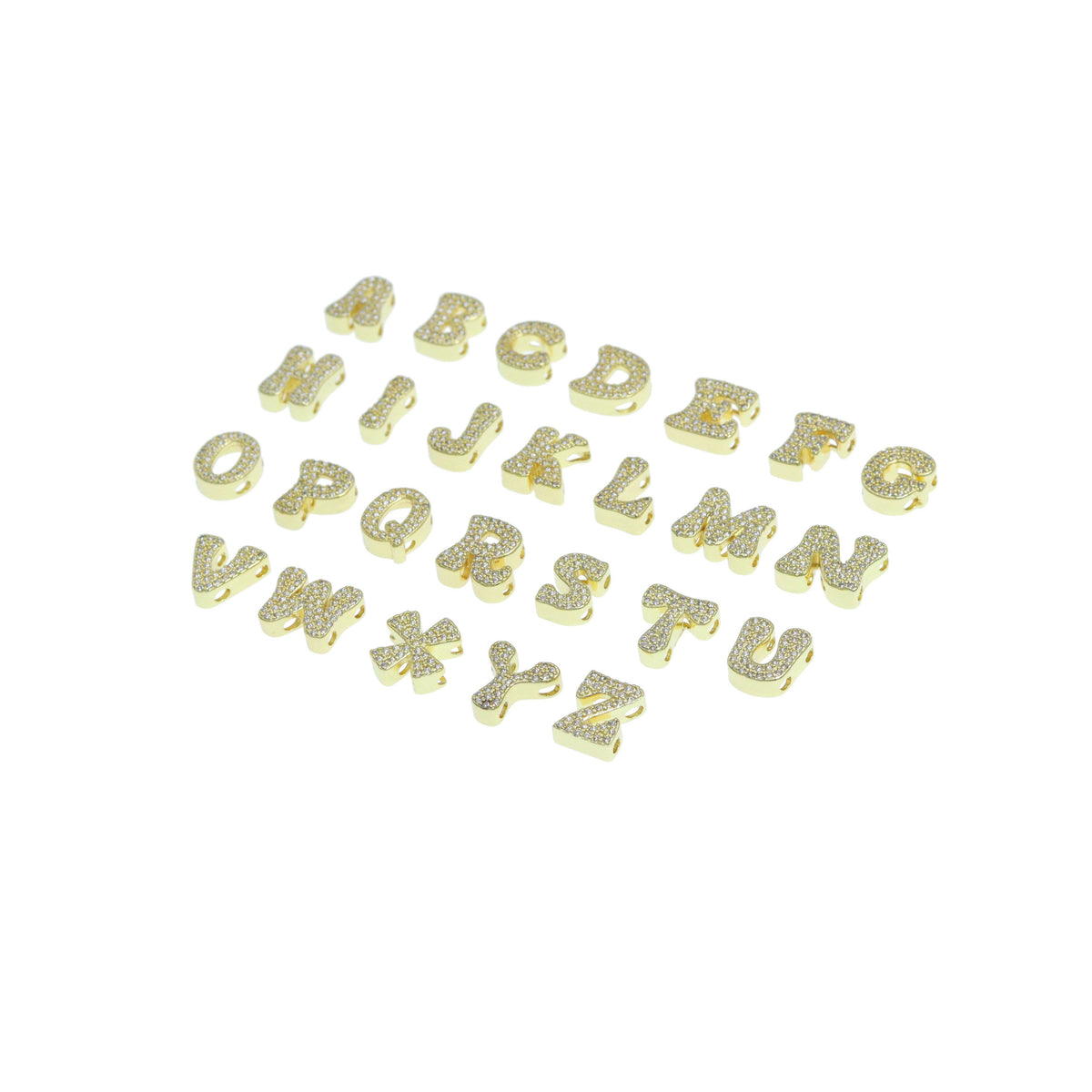 Gold Silver CZ Gold Alphabet Initial Letter Charm Pendant Bead,Sku#LX888