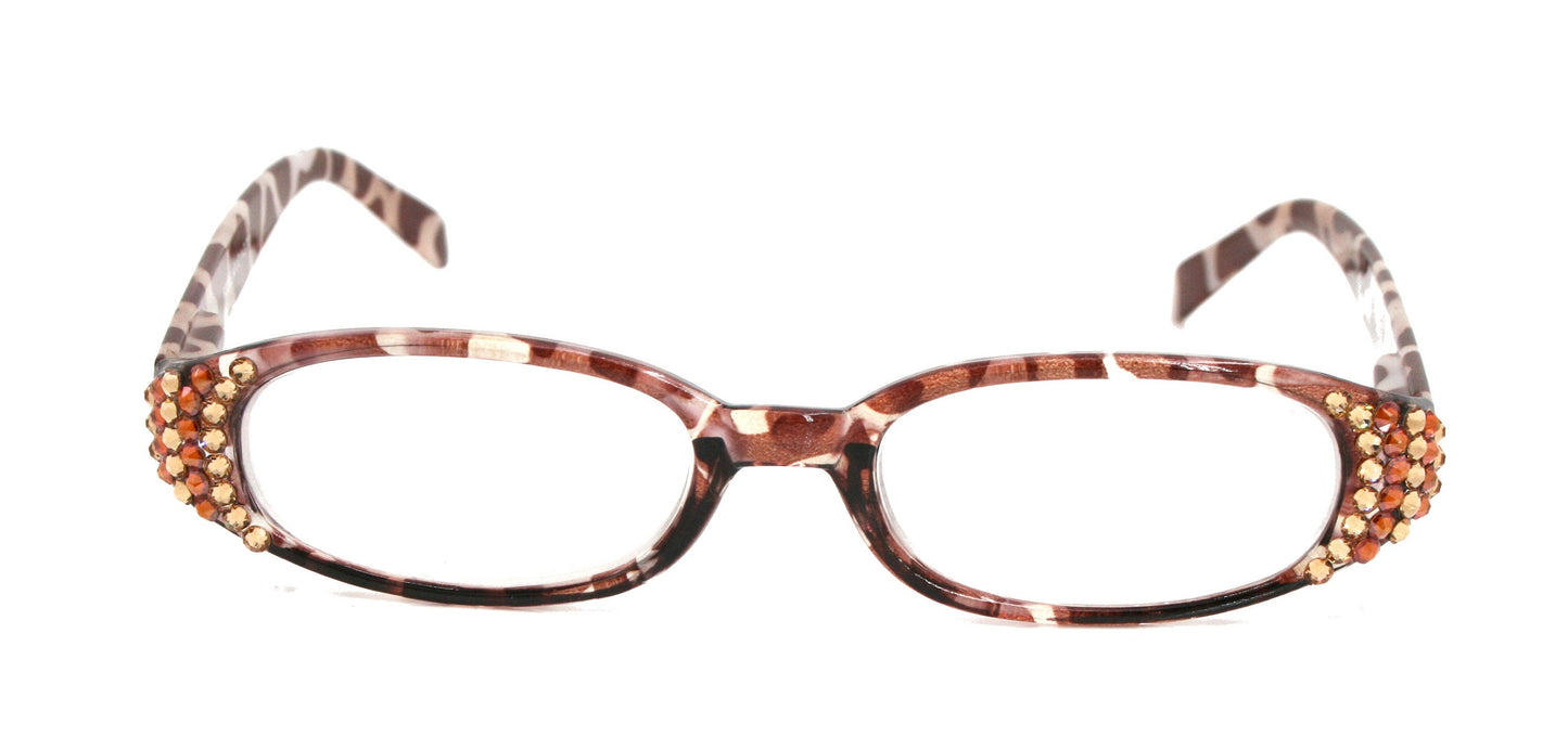 Isabella, (Bling) Reading Glasses Women W (Cooper, Light Colorado) Genuine European Crystals  Animal Print NY Fifth Avenue (Wide Frame)