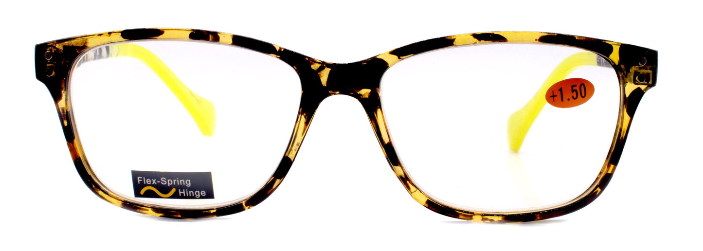 Milan, (Premium) Reading Glasses HighEnd Reader +1.25..+3 Magnifying Optical Square Square Style Tortoise Brown n (Yellow) NY Fifth Avenue