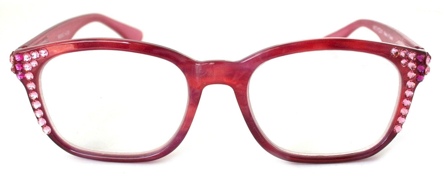 Coral, (Bling) Reading Glasses For Women W (Rose, Light Rose) Genuine European Crystals. +1.50 to +3  Marble Pattern Frame. NY Fifth Avenue.