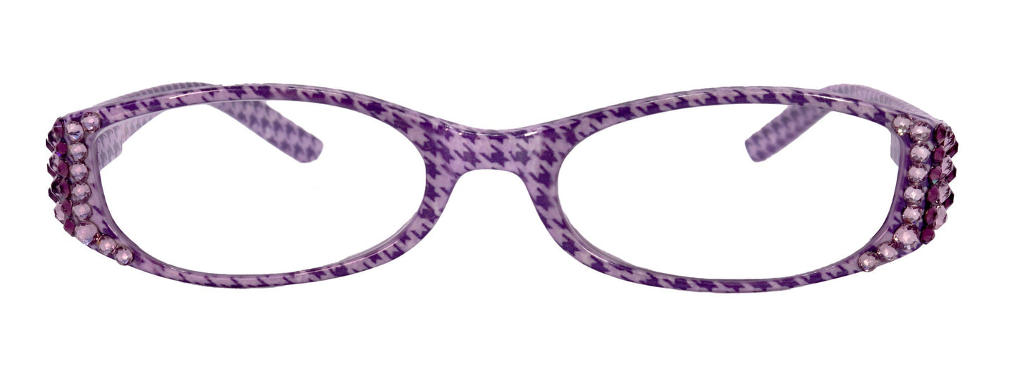The Scottish, (Bling) Reading Glasses Embellished w (Amethyst)   (Hounds Tooth Check) Rectangular (Purple) NY Fifth Avenue