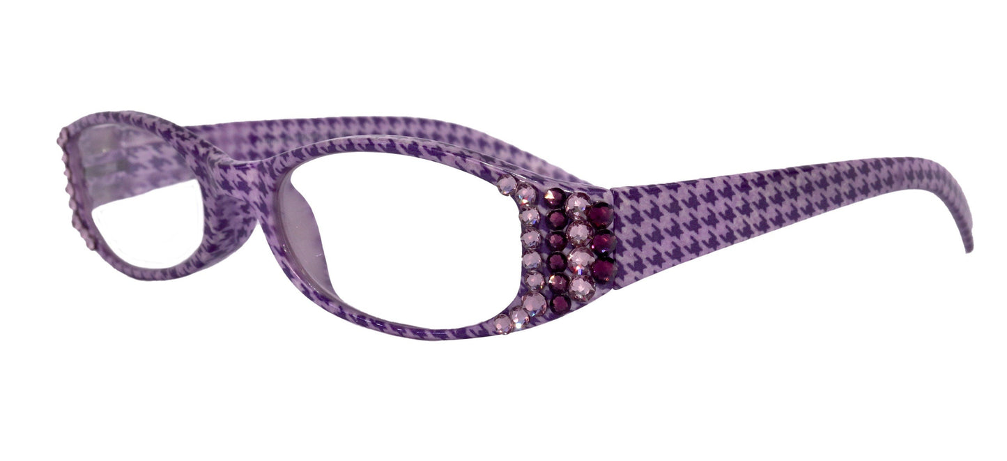 The Scottish, (Bling) Reading Glasses Embellished w (Amethyst)   (Hounds Tooth Check) Rectangular (Purple) NY Fifth Avenue