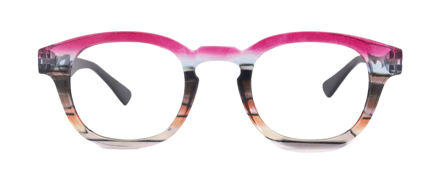 Sorbet Premium Reading Glasses High End Readers +1.25 .. +4.00 (Rose, Brown Transparent) Round Optical Frames. NY Fifth Avenue.