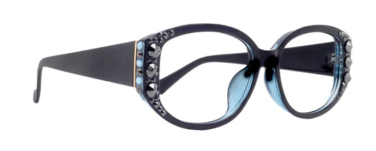 Petunia Oversized Bling Reading Glasses, BK W Aquamarine, Large Frame, High End Readers, Bifocal, Sun readers, Trendy Style, NY Fifth Avenue