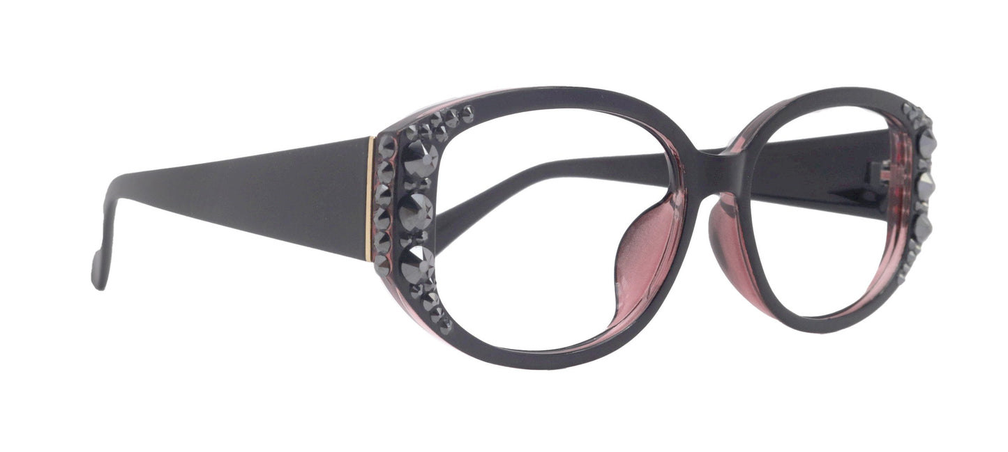 Petunia Oversized Bling Reading Glasses, Hematite, Large Frame, High-End Readers, Bifocal,  Sun readers, Trendy Style, NY Fifth Avenue