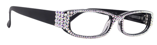 Elise, Bling Reading Glasses For Women W (AB)Genuine European Crystals rectangular (Black) +1.25 ..+3, Full Top  NY Fifth Avenue.