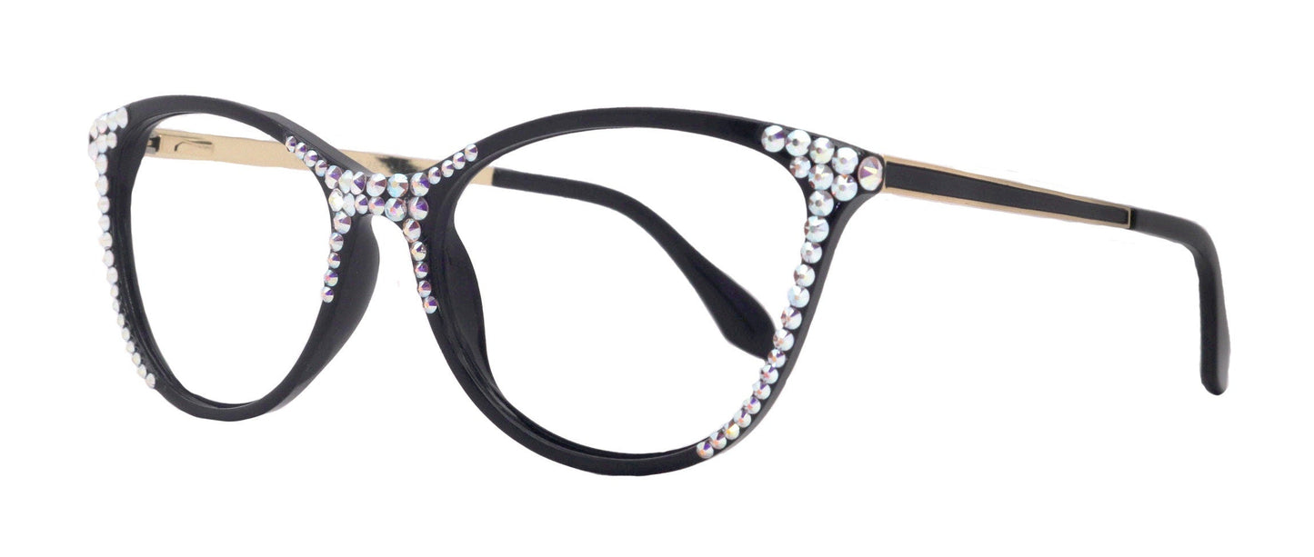 Cattitude Bling Reading Glasses 4 Women W AB Genuine European Crystals, Magnifying Cat Eye  NY Fifth Avenue