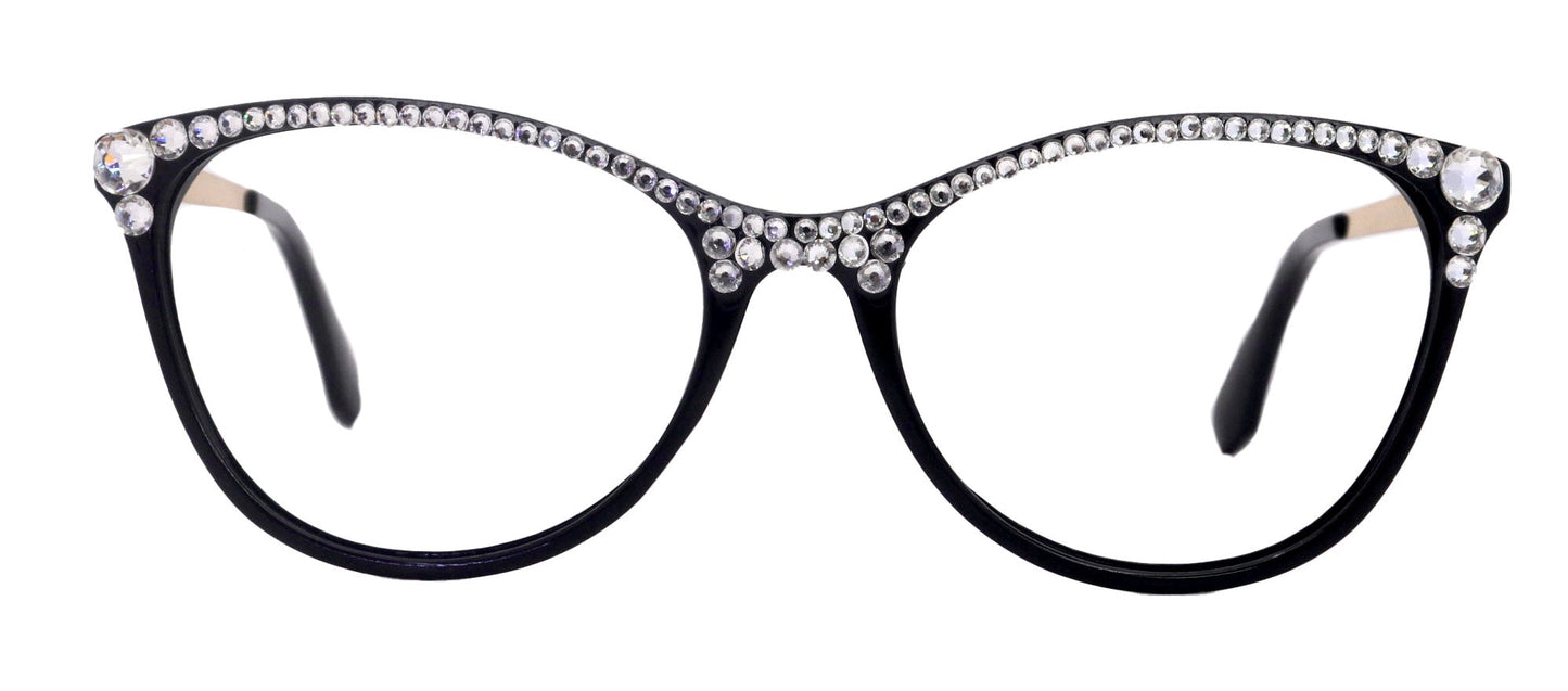 Cattitude Bling Reading Glasses 4 Women W Clear on Top Genuine European Crystals, Magnifying Cat Eye  NY Fifth Avenue