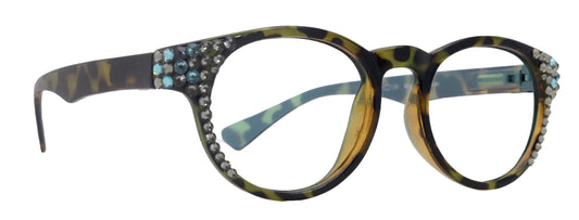 Brook, (Line Bifocal) Bling  Reading Glasses, W Black Diamond N Blue Genuine European Crystals  +1.25 to +3  (Tortoise Blue) NY Fifth Avenue