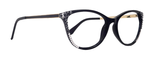 Cattitude Bling Reading Glasses 4 Women W Hematite N Clear Genuine European Crystals, 1.00 to 4.00 Magnifying Cat Eye  NY Fifth Avenue