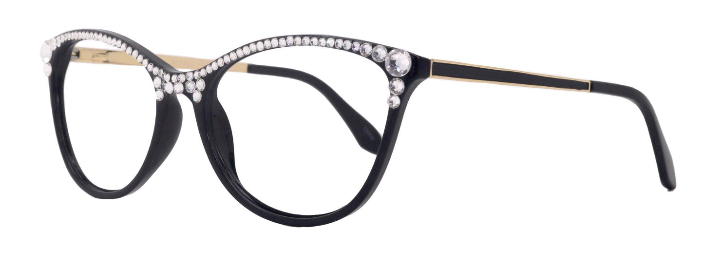 Cattitude Bling Reading Glasses 4 Women W Clear on Top Genuine European Crystals, Magnifying Cat Eye  NY Fifth Avenue
