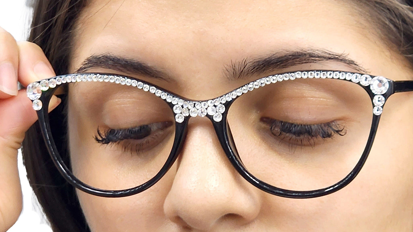 Cattitude Bling Reading Glasses 4 Women W Clear on Top Genuine European Crystals, Magnifying Cat Eye  NY Fifth Avenue