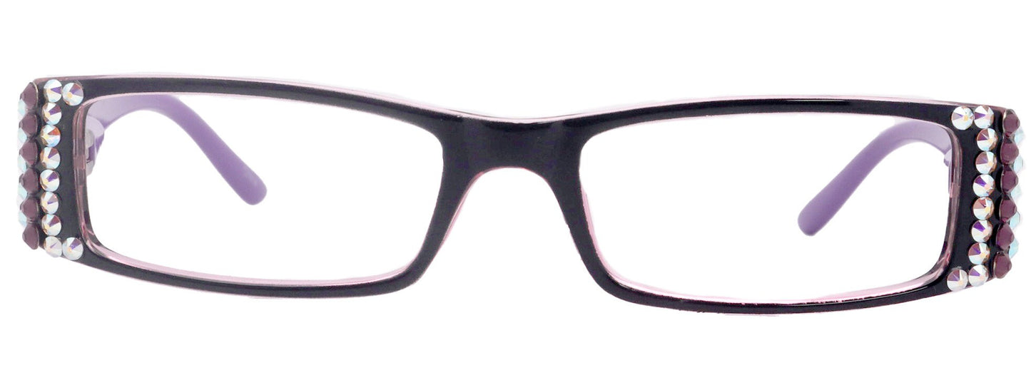 The French, (Bling) (Fleur De Lis) Women Reading Glasses W Genuine European  AB n Amethyst Crystals +1 .. +3 (Purple) Frame, NY Fifth Avenue