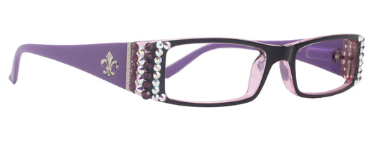 The French, (Bling) (Fleur De Lis) Women Reading Glasses W Genuine European  AB n Amethyst Crystals +1 .. +3 (Purple) Frame, NY Fifth Avenue