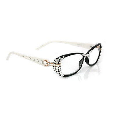 Glamour Quilted, (Bling) Women Reading Glasses W (Sides, Front) (Clear) Genuine European Crystals  +1.25..+3.50 Rectangular. NY Fifth Avenue