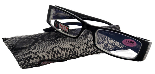 The French (Fleur De  Lis) Bayonetta-style, Black rectangular High-End Women Reading Glasses Spring temple  Optical Frame  NY Fifth Avenue