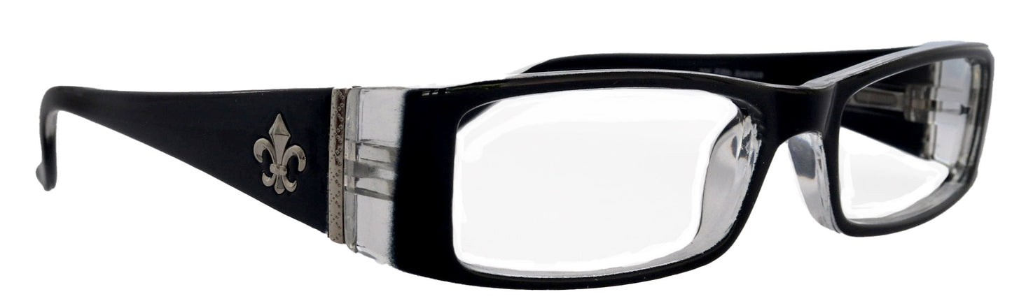 The French (Fleur De  Lis) Bayonetta-style, Black rectangular High-End Women Reading Glasses Spring temple  Optical Frame  NY Fifth Avenue