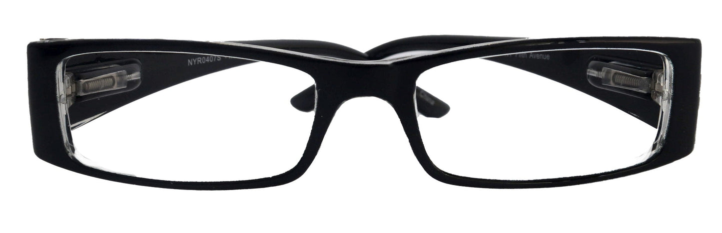 The French (Fleur De  Lis) Bayonetta-style, Black rectangular High-End Women Reading Glasses Spring temple  Optical Frame  NY Fifth Avenue