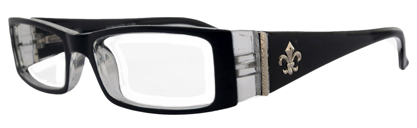 The French (Fleur De  Lis) Bayonetta-style, Black rectangular High-End Women Reading Glasses Spring temple  Optical Frame  NY Fifth Avenue