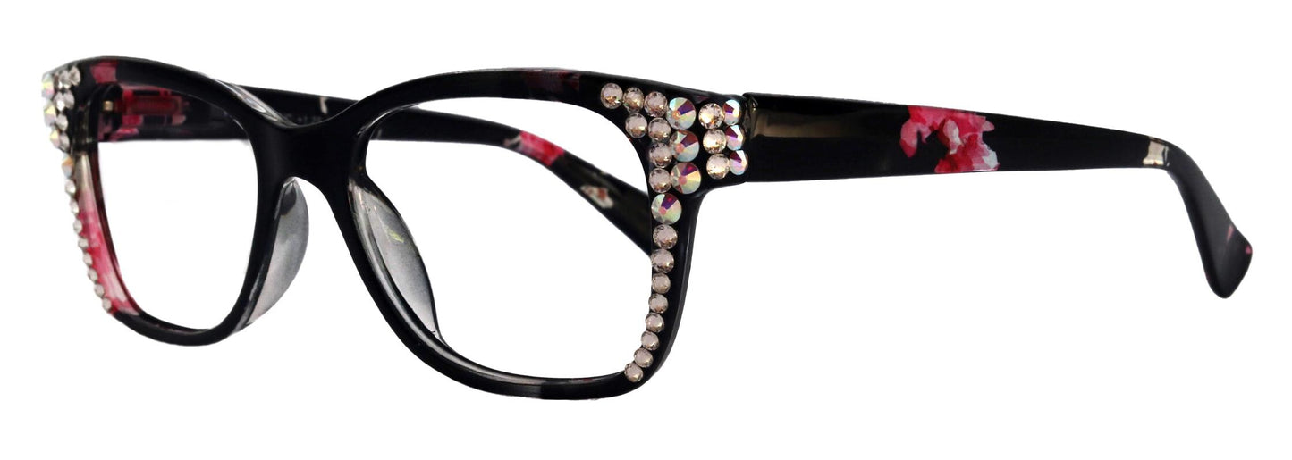 Azul, (Bling) Reading Glasses 4 Women W (Clear)Genuine European Crystals. Black  NY Fifth Avenue (Wide frame)