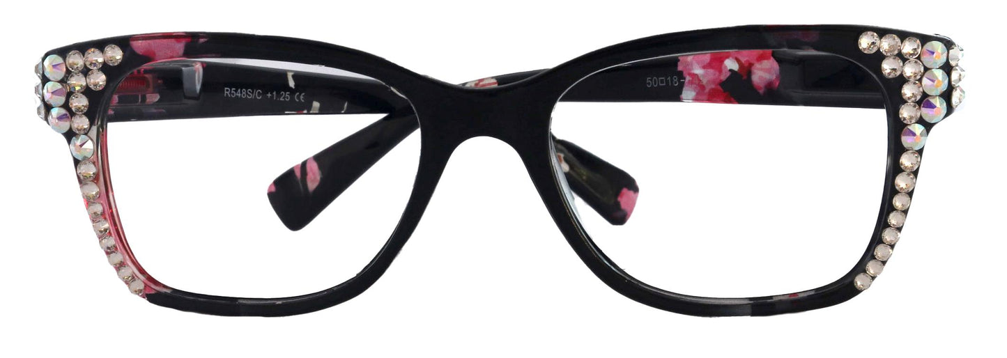 Azul, (Bling) Reading Glasses 4 Women W (Clear)Genuine European Crystals. Black  NY Fifth Avenue (Wide frame)