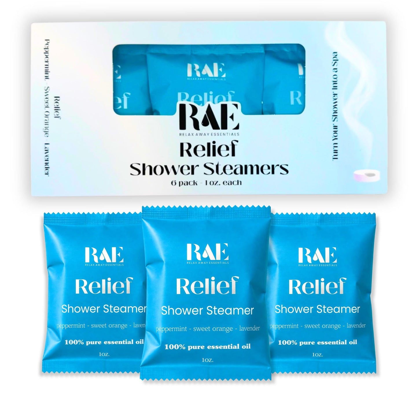 Relief Shower Steamers 6-Pack | Lavender, Peppermint & Orange Aromatherapy | Spa Gift | Relaxing