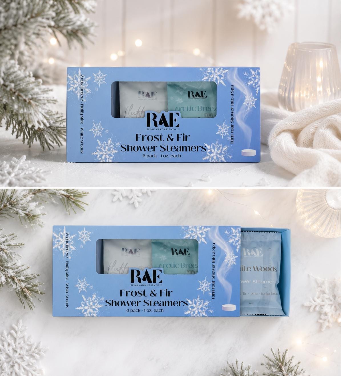 Frost & Fir Shower Steamers 6 Pack | Minty Aromatherapy | Menthol | Soothing | Spa Gift | Holiday Gift | Christmas | Stocking Stuffer