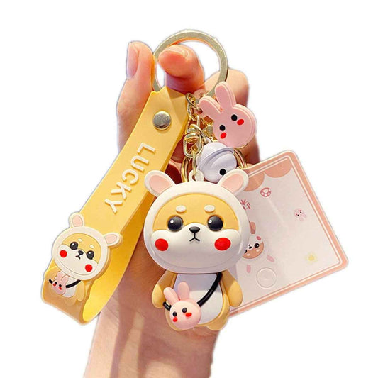 Cute Shiba Inu Keychain with Bunny Ears for Women and Teens
