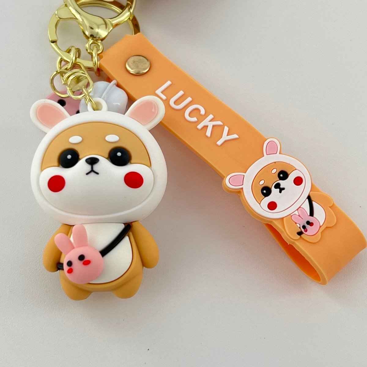 Cute Shiba Inu Keychain with Bunny Ears for Women and Teens